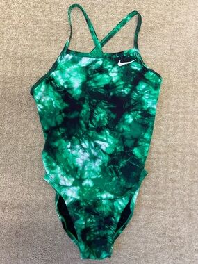 Nike Green Tie-Dye One-Piece Swimsuit White Swoosh hydrastrong
